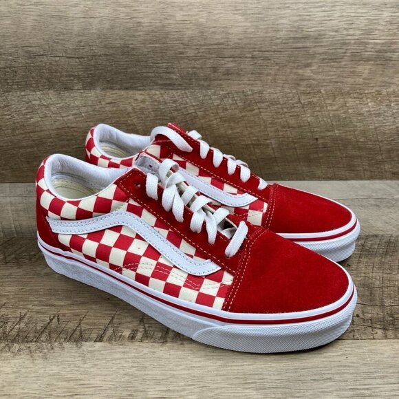 VANS Old Skool Primary Check Ring Red/White Sneakers Mens 6 Womens 7.5 NEW